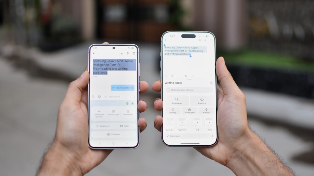 samsung galaxy ai vs apple intelligence – writing tools